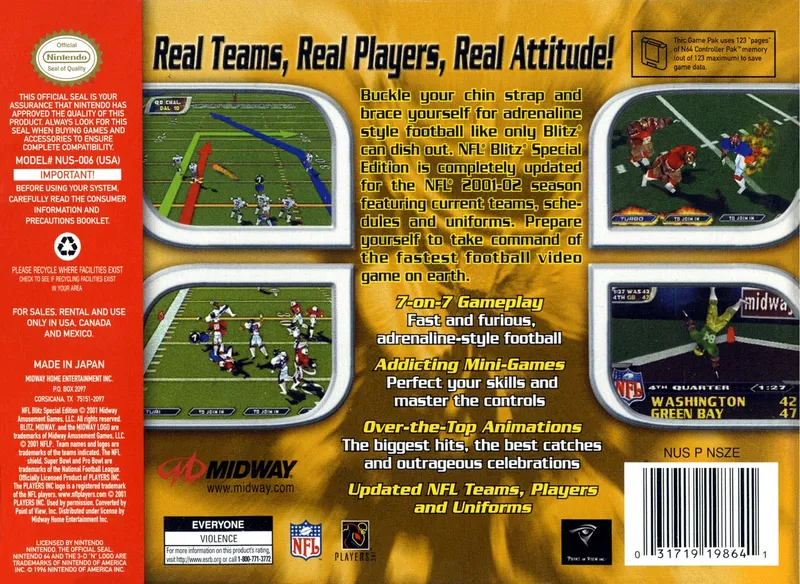 NFL Blitz: Special Edition box back