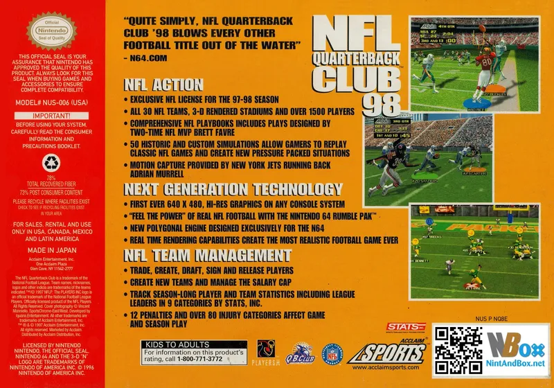 NFL Quarterback Club 98 box back