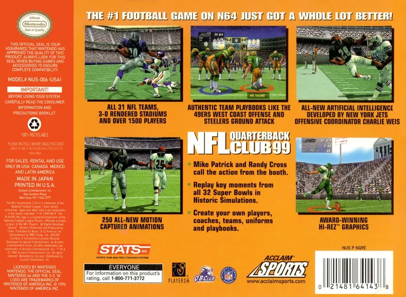 NFL Quarterback Club 99 box back
