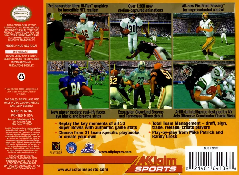 NFL Quarterback Club 2000 box back
