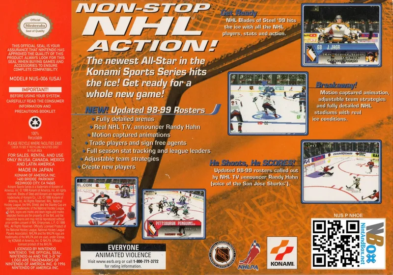 NHL Blades of Steel '99 box back