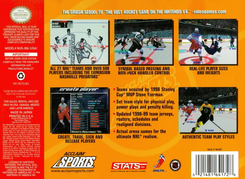 NHL Breakaway 99 box back