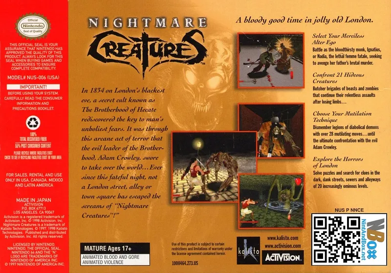 Nightmare Creatures box back