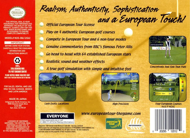 PGA European Tour box back