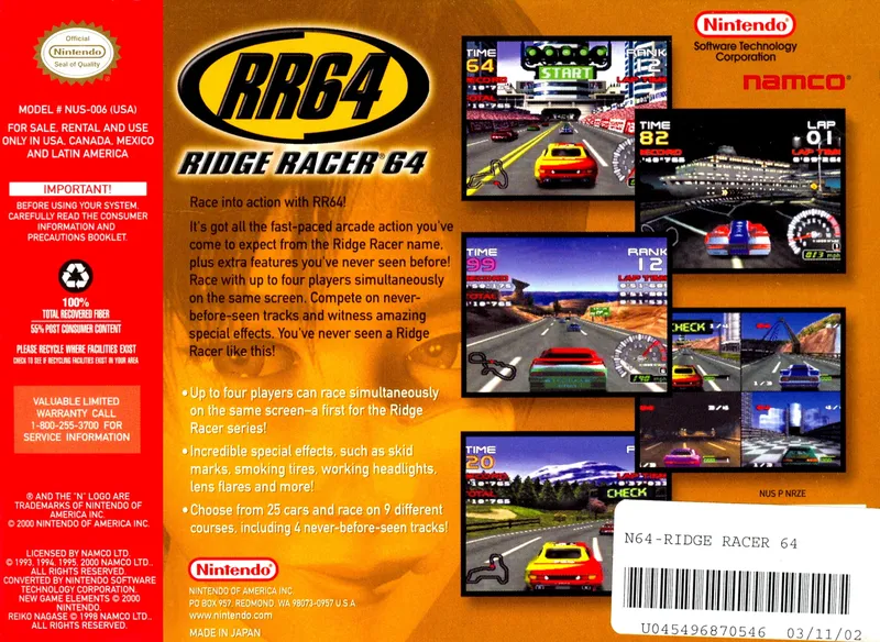 RR64: Ridge Racer 64 box back