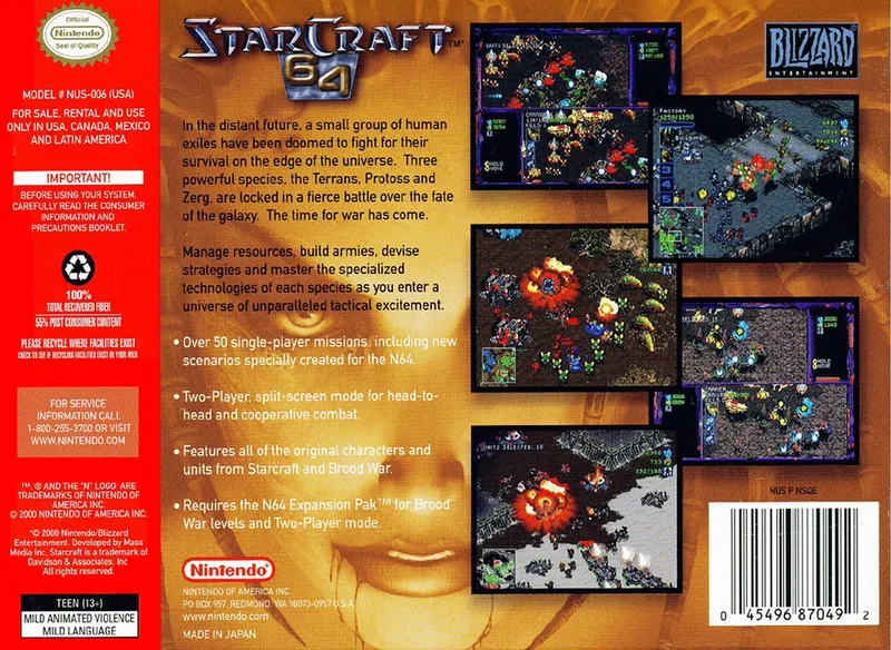StarCraft 64 box back