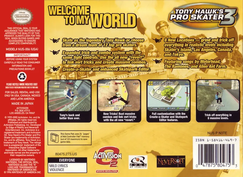 Tony Hawk's Pro Skater 3 box back
