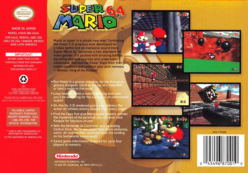 Super Mario 64 box back