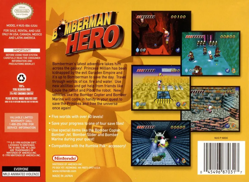 Bomberman Hero box back