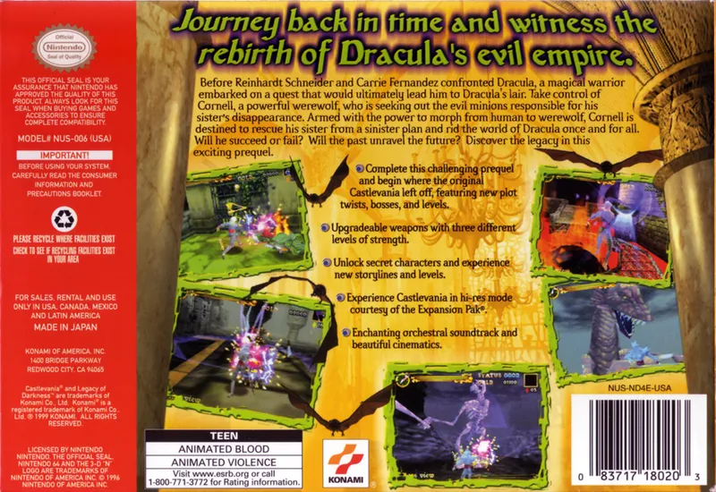Castlevania: Legacy of Darkness box back