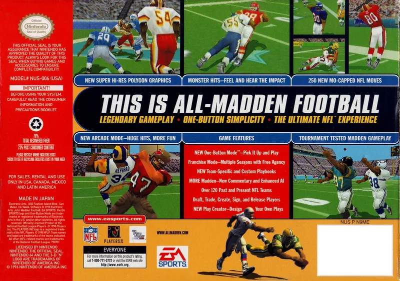 Madden NFL 99 box back