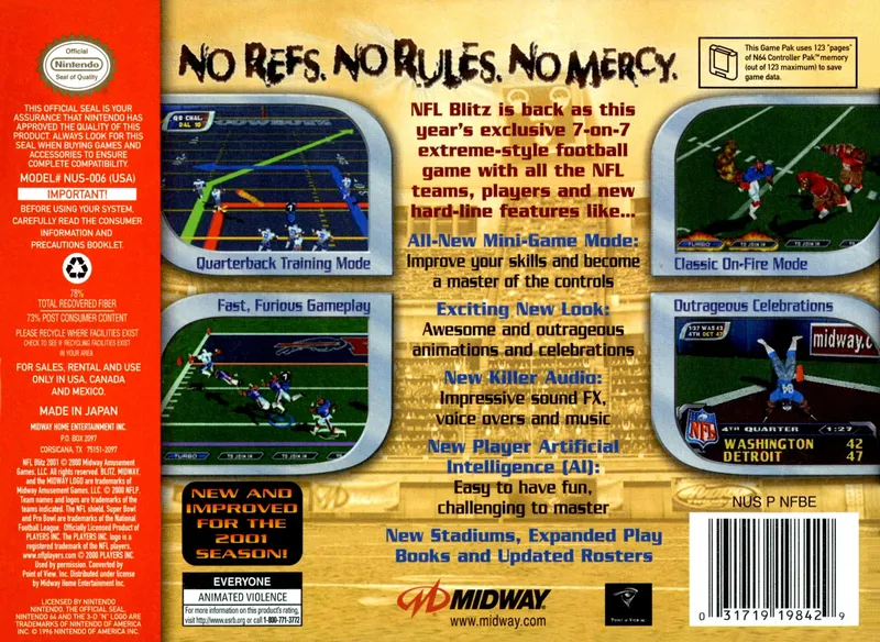 NFL Blitz 2001 box back