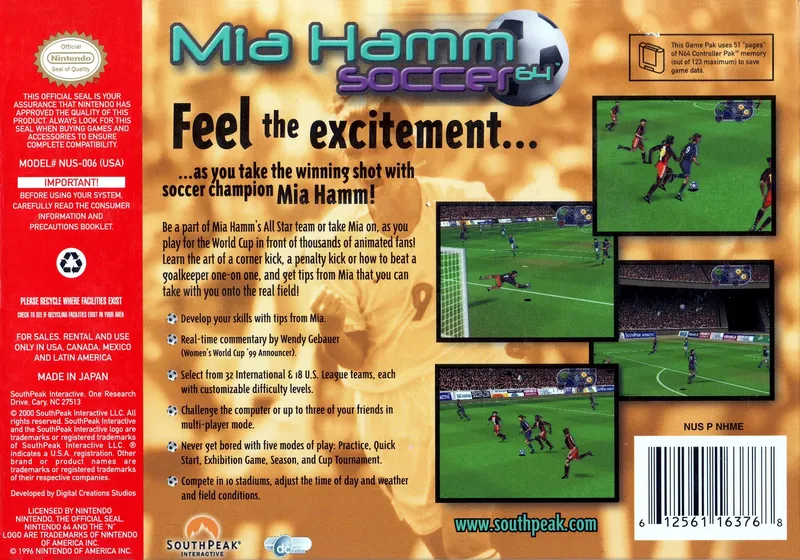 Mia Hamm Soccer 64 box back
