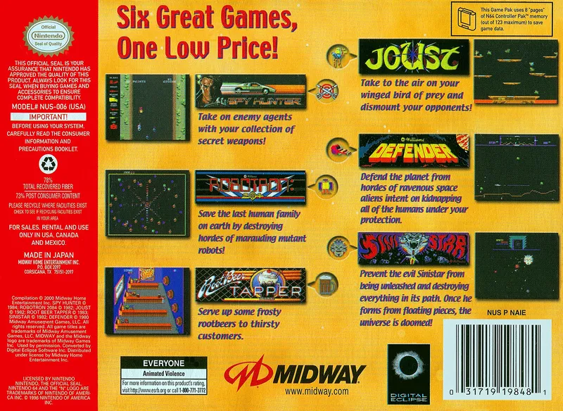 Midway's Greatest Arcade Hits: Volume 1 box back