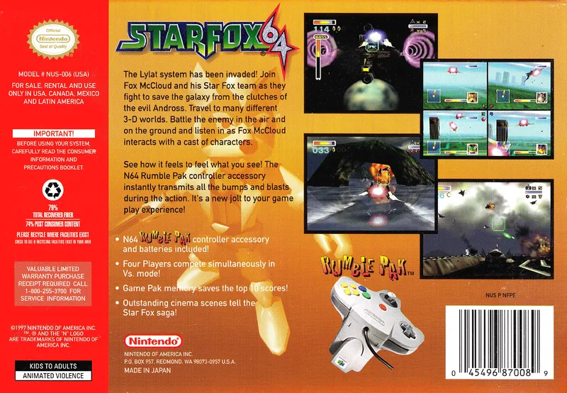 Star Fox 64 box back