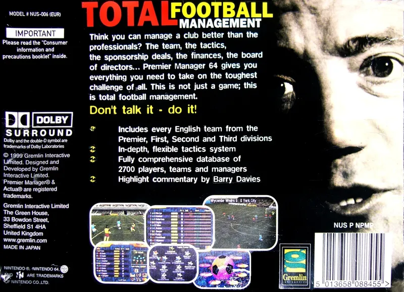 Premier Manager 64 box back