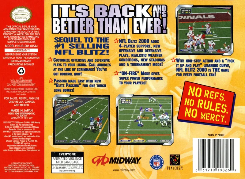 NFL Blitz 2000 box back