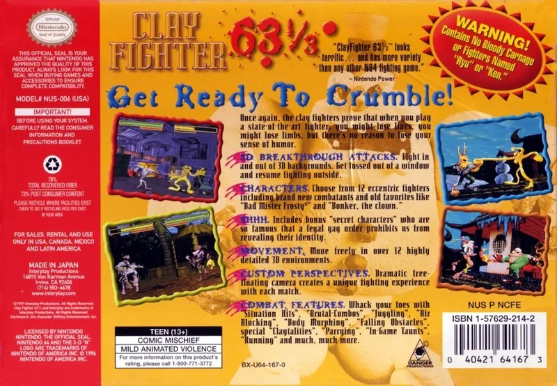 Clay Fighter 63 1/3 box back