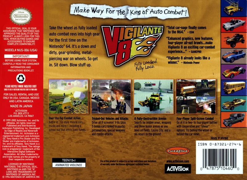 Vigilante 8 box back