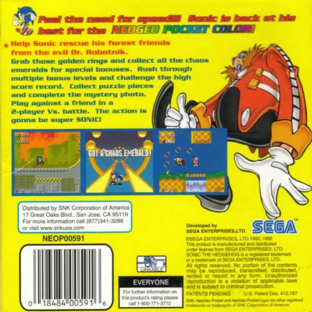 Sonic the Hedgehog Pocket Adventure box back
