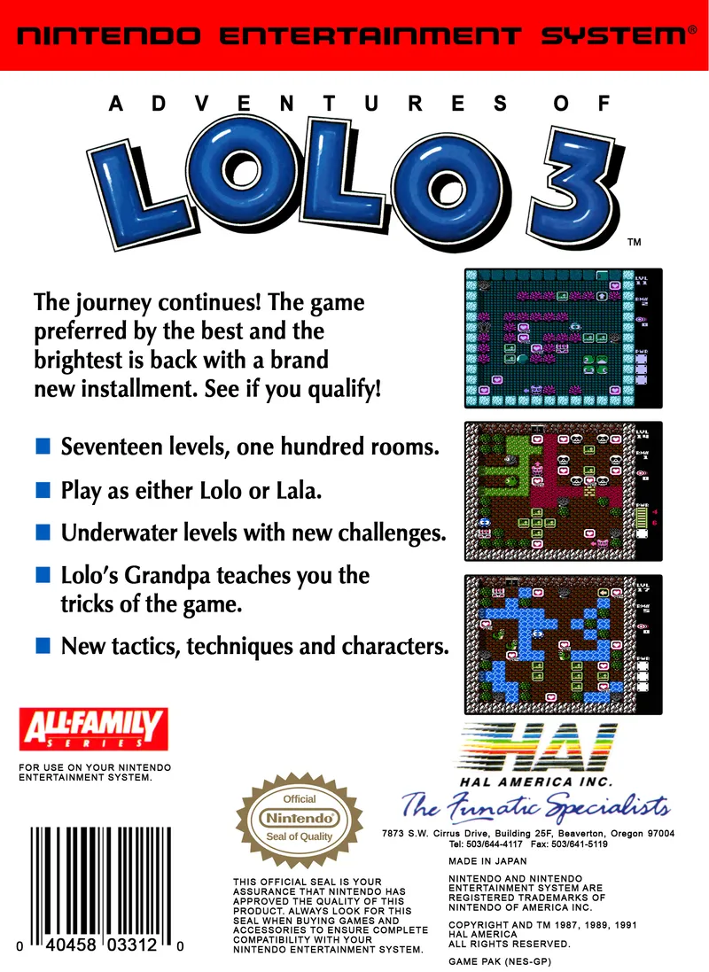 Adventures of Lolo 3 box back