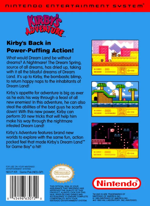 Kirby's Adventure box back