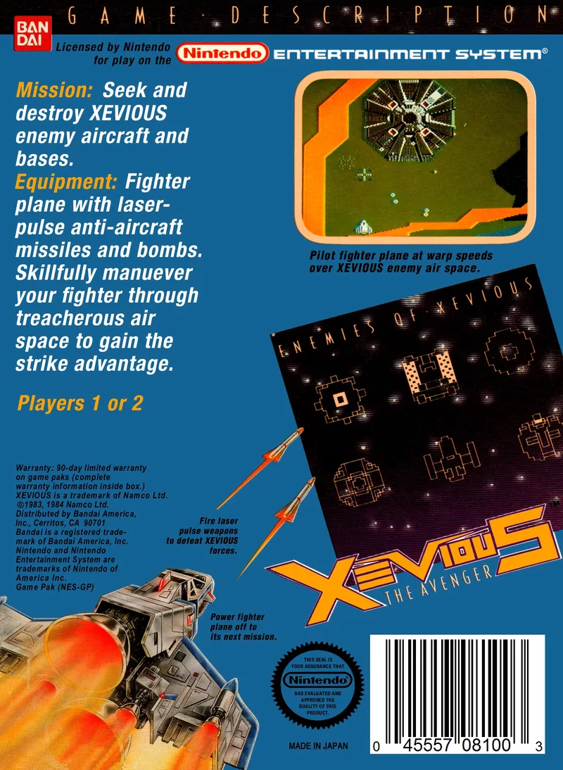 Xevious: The Avenger box back