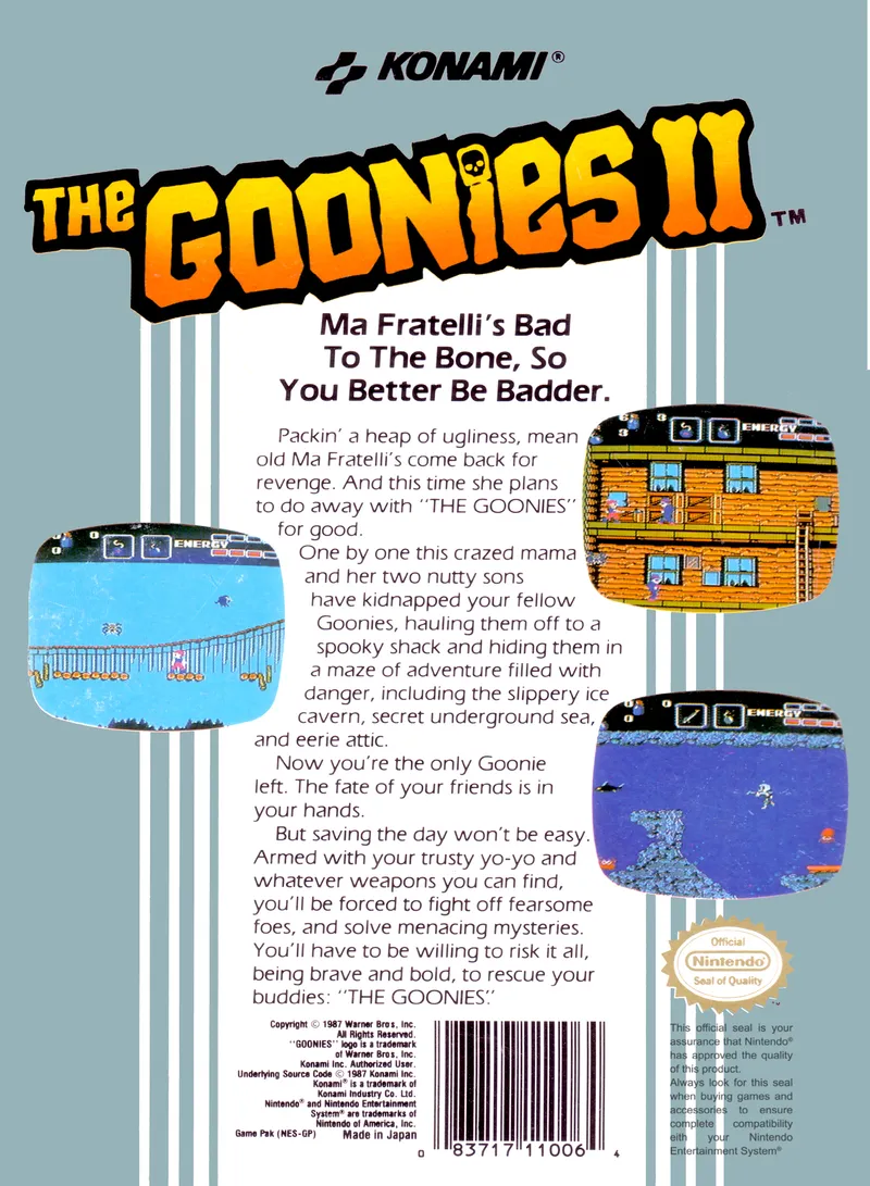 The Goonies II box back
