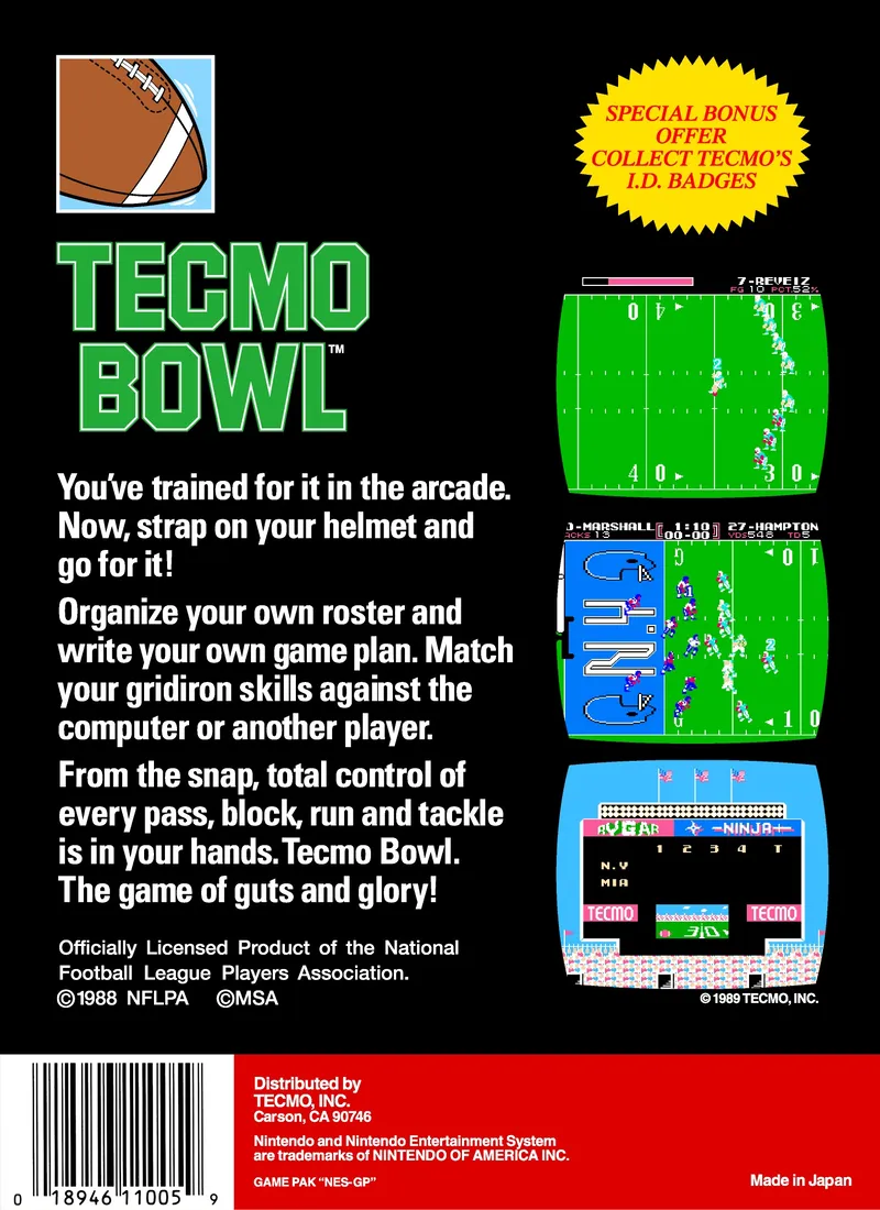 Tecmo Bowl box back