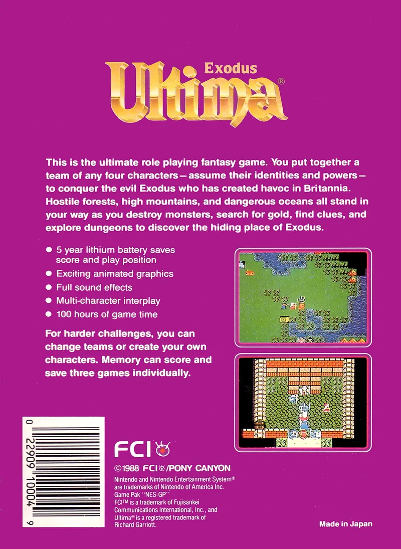 Ultima: Exodus box back