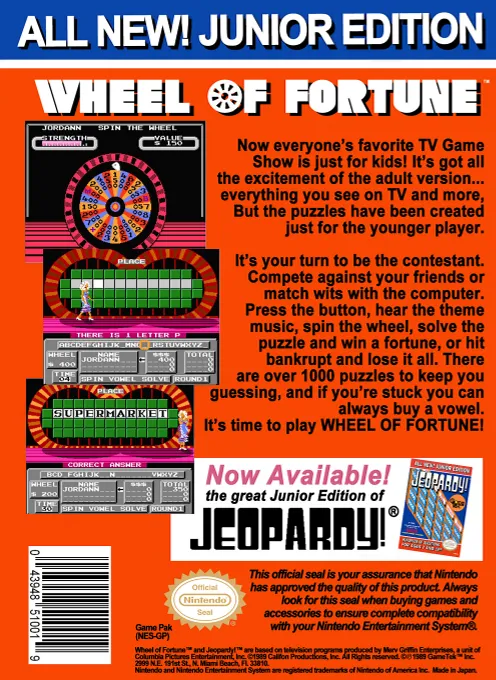 Wheel of Fortune: Junior Edition box back