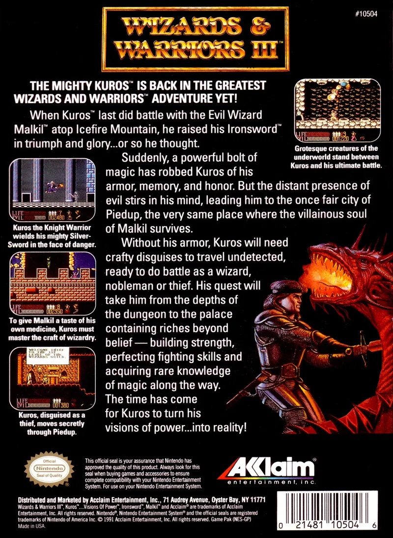 Wizards & Warriors III: Kuros ...Visions of Power box back