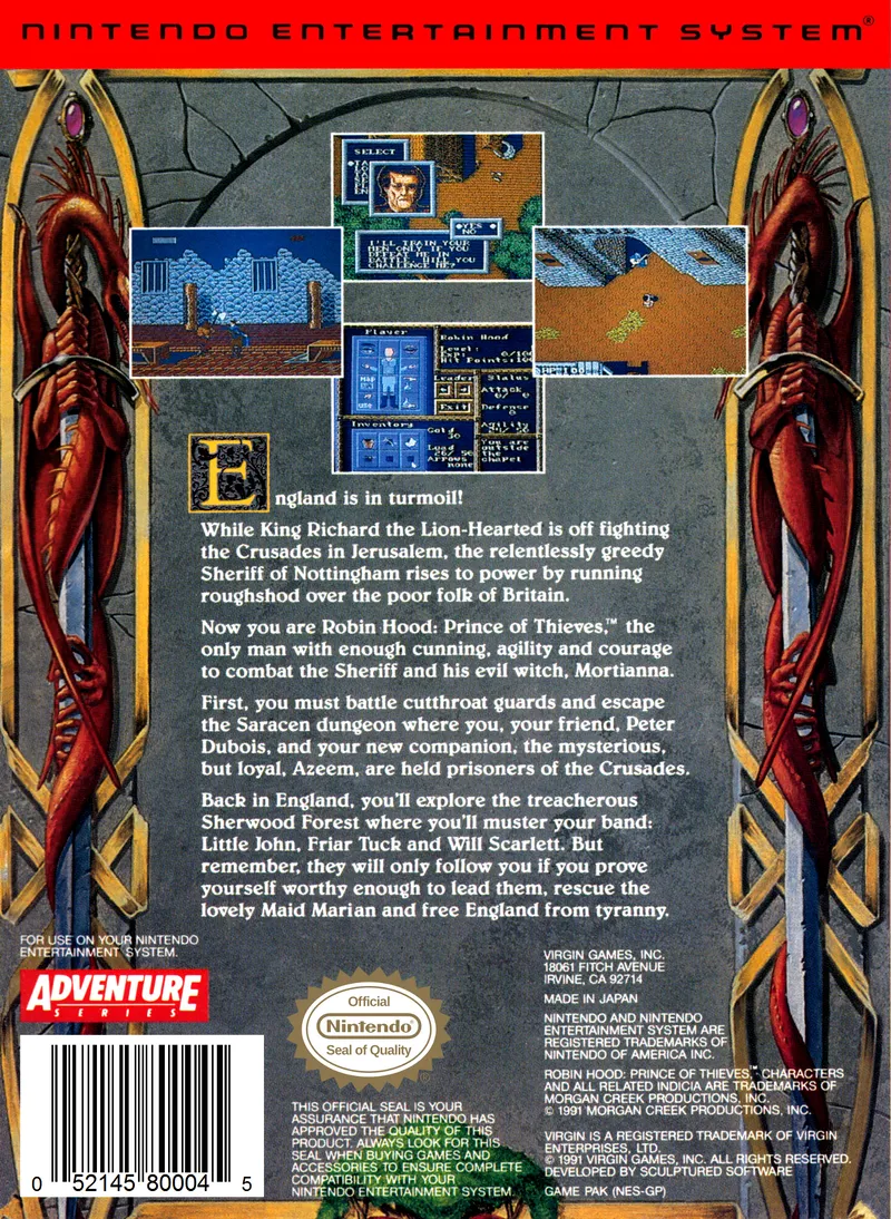 Robin Hood: Prince of Thieves box back