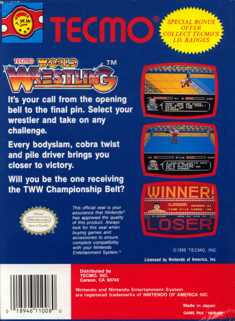Tecmo World Wrestling box back