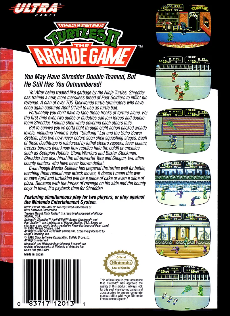 Teenage Mutant Ninja Turtles II: The Arcade Game box back