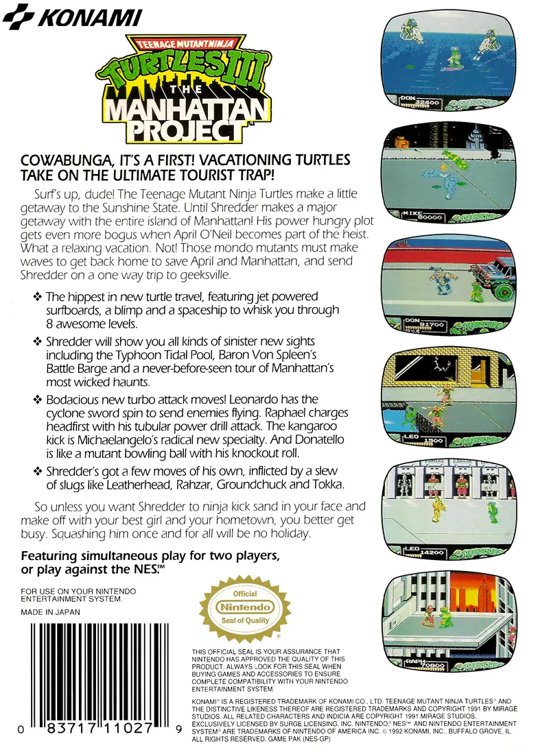 Teenage Mutant Ninja Turtles III: The Manhattan Project box back