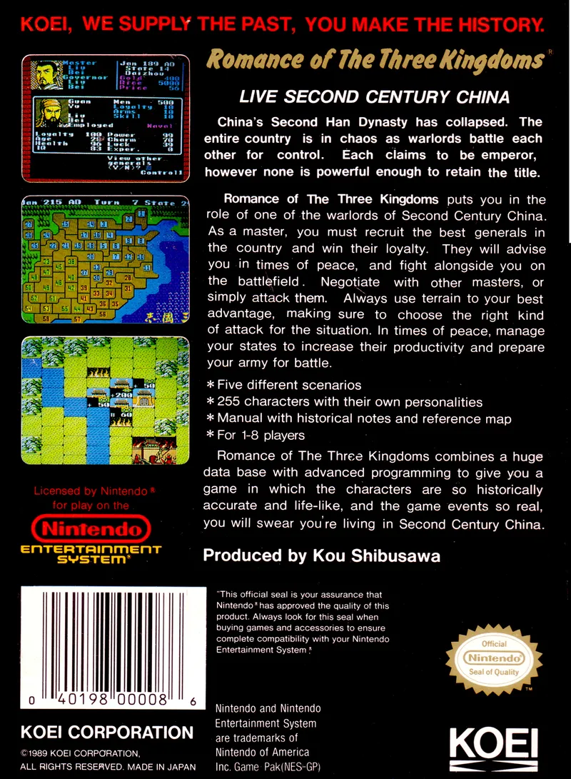 Romance of the Three Kingdoms box back