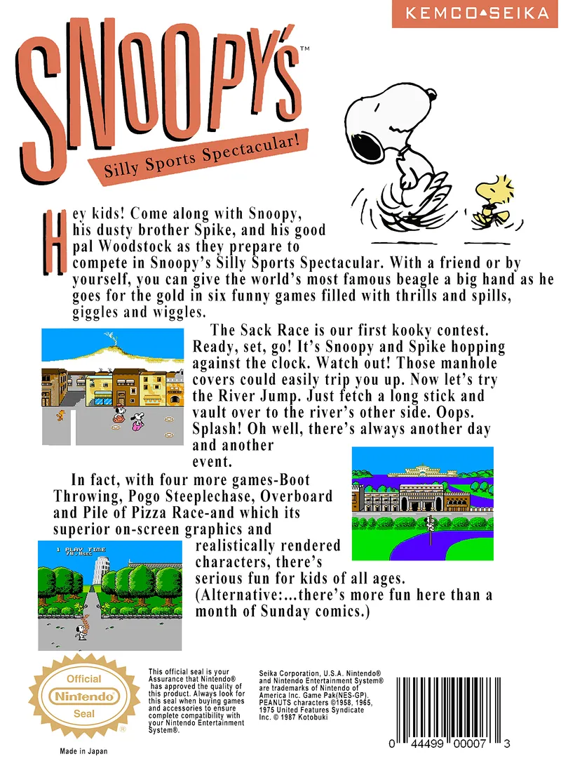 Snoopy's Silly Sports Spectacular! box back