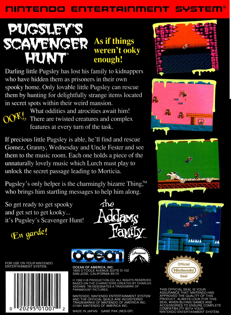 The Addams Family: Pugsley's Scavenger Hunt box back