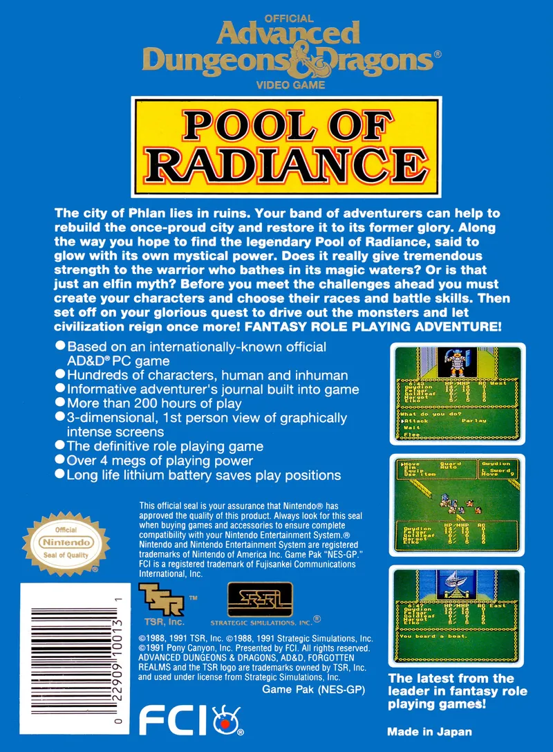 Advanced Dungeons & Dragons: Pool of Radiance box back