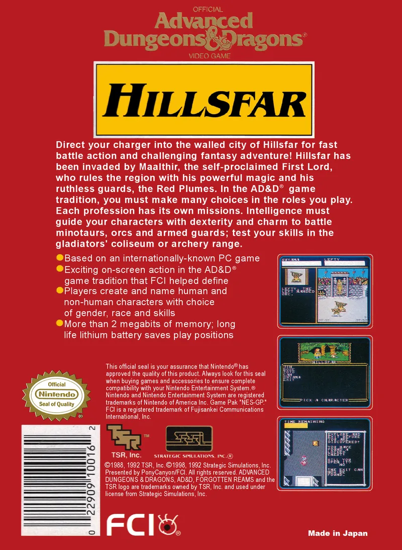 Advanced Dungeons & Dragons: Hillsfar box back