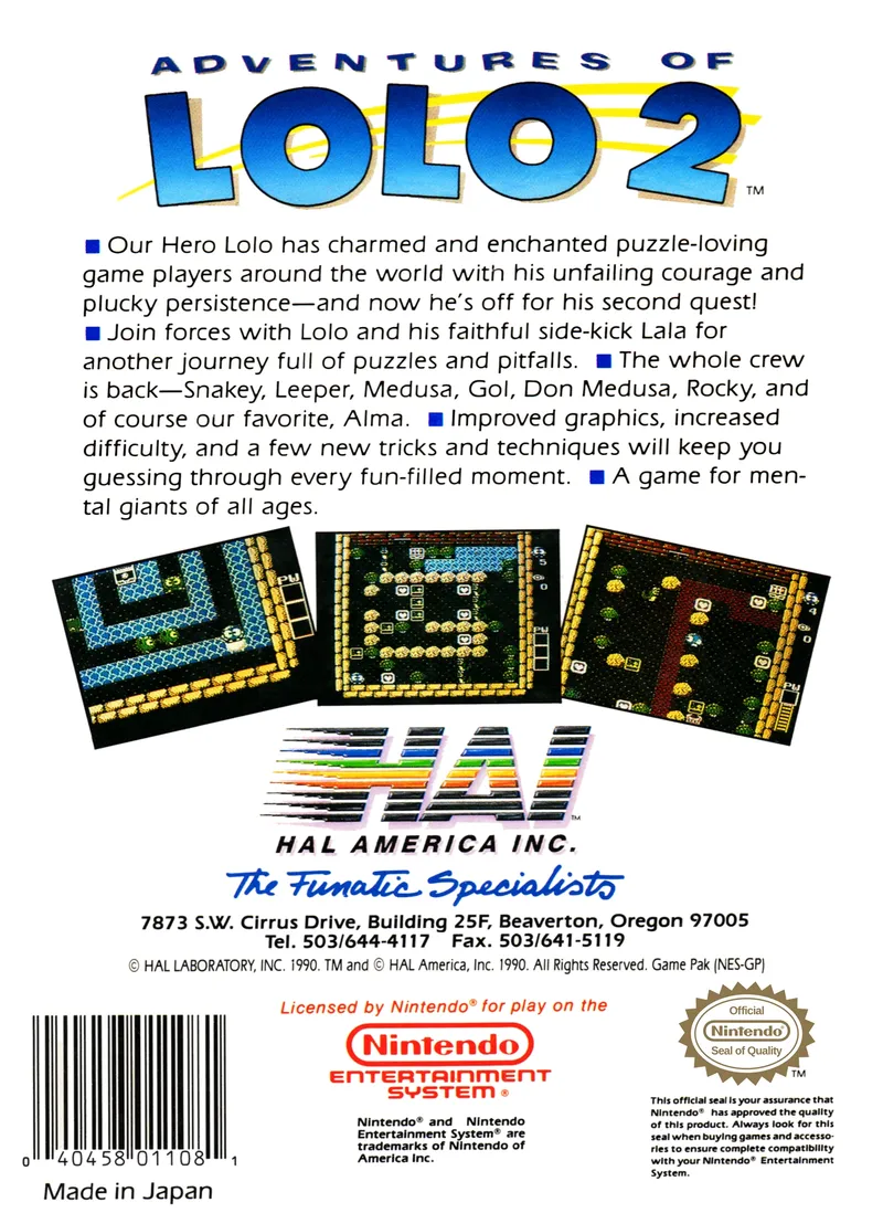 Adventures of Lolo 2 box back