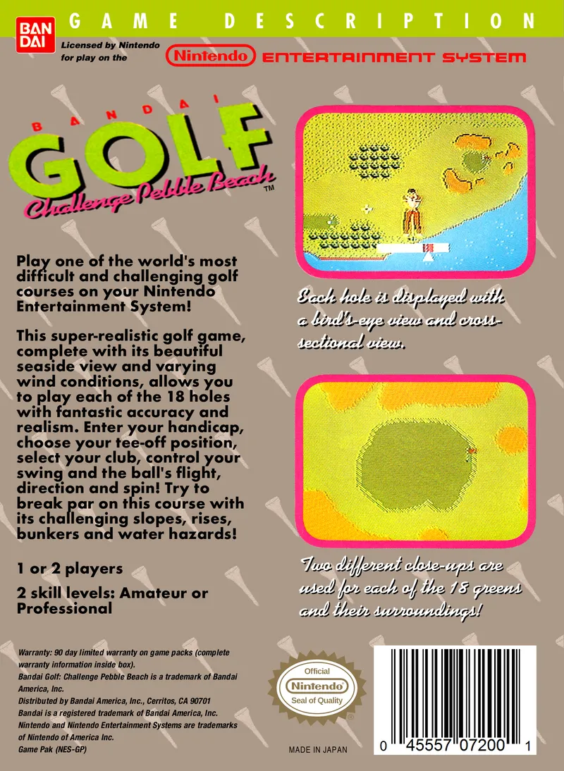Bandai Golf: Challenge Pebble Beach box back