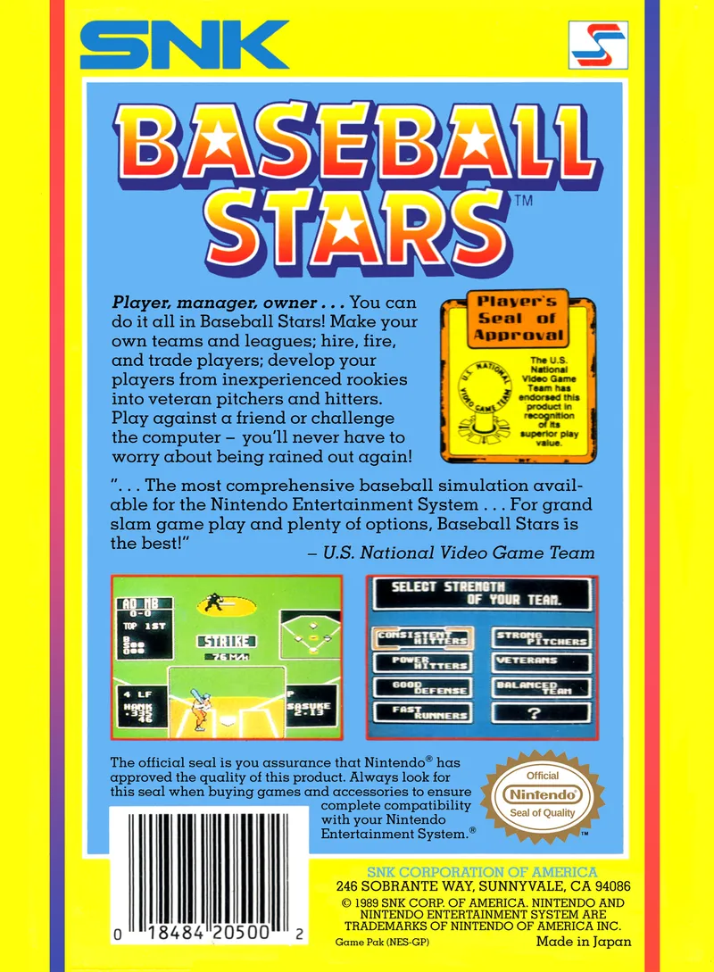 Baseball Stars box back