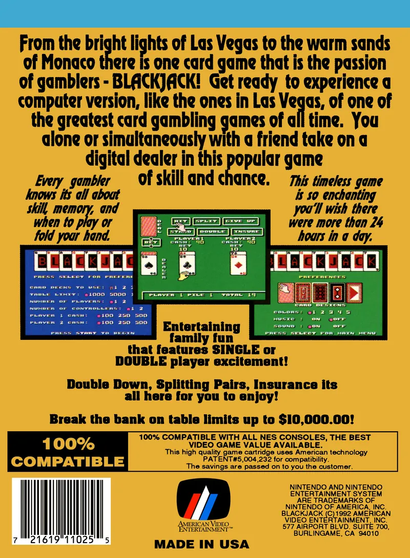 Blackjack box back