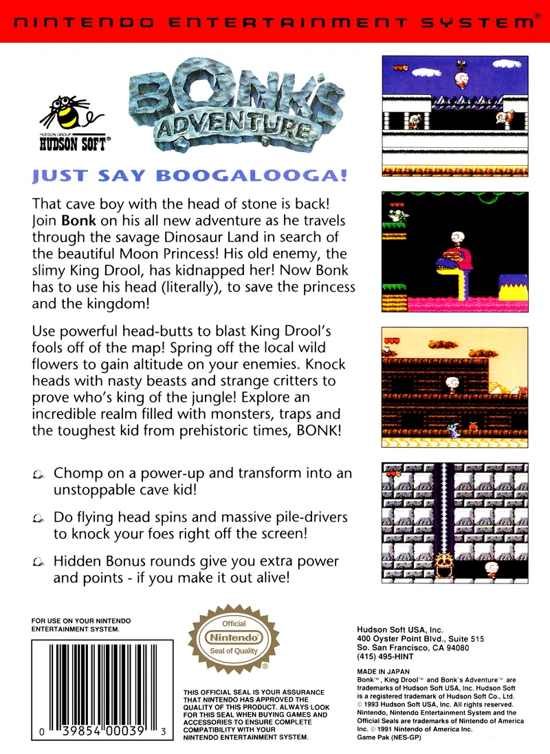Bonk's Adventure box back