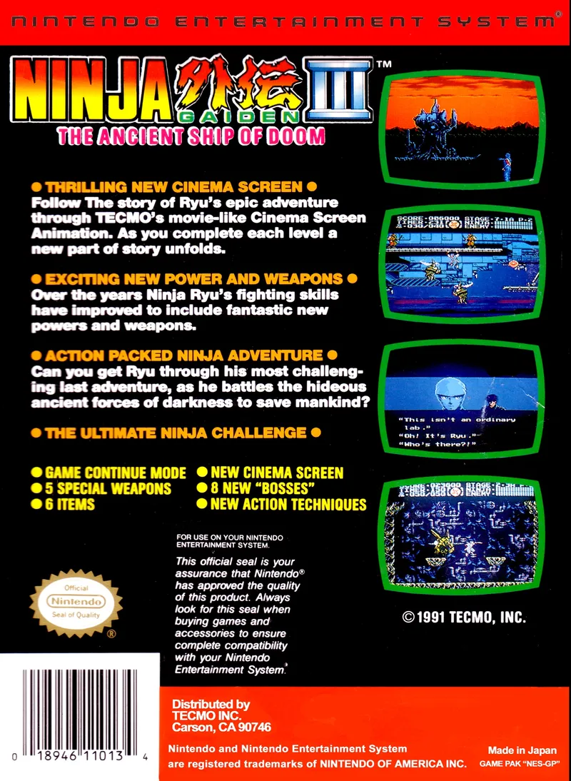 Ninja Gaiden III: The Ancient Ship of Doom box back