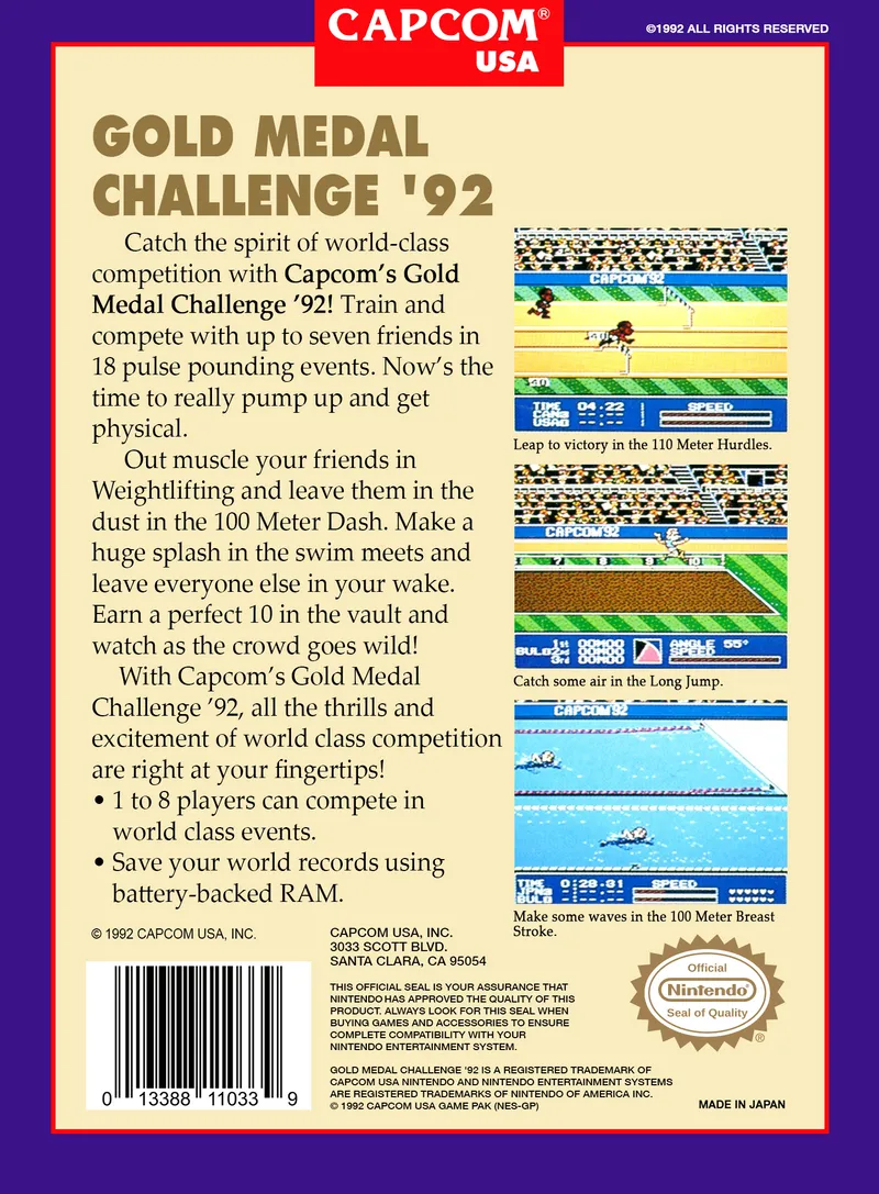 Capcom's Gold Medal Challenge '92 box back