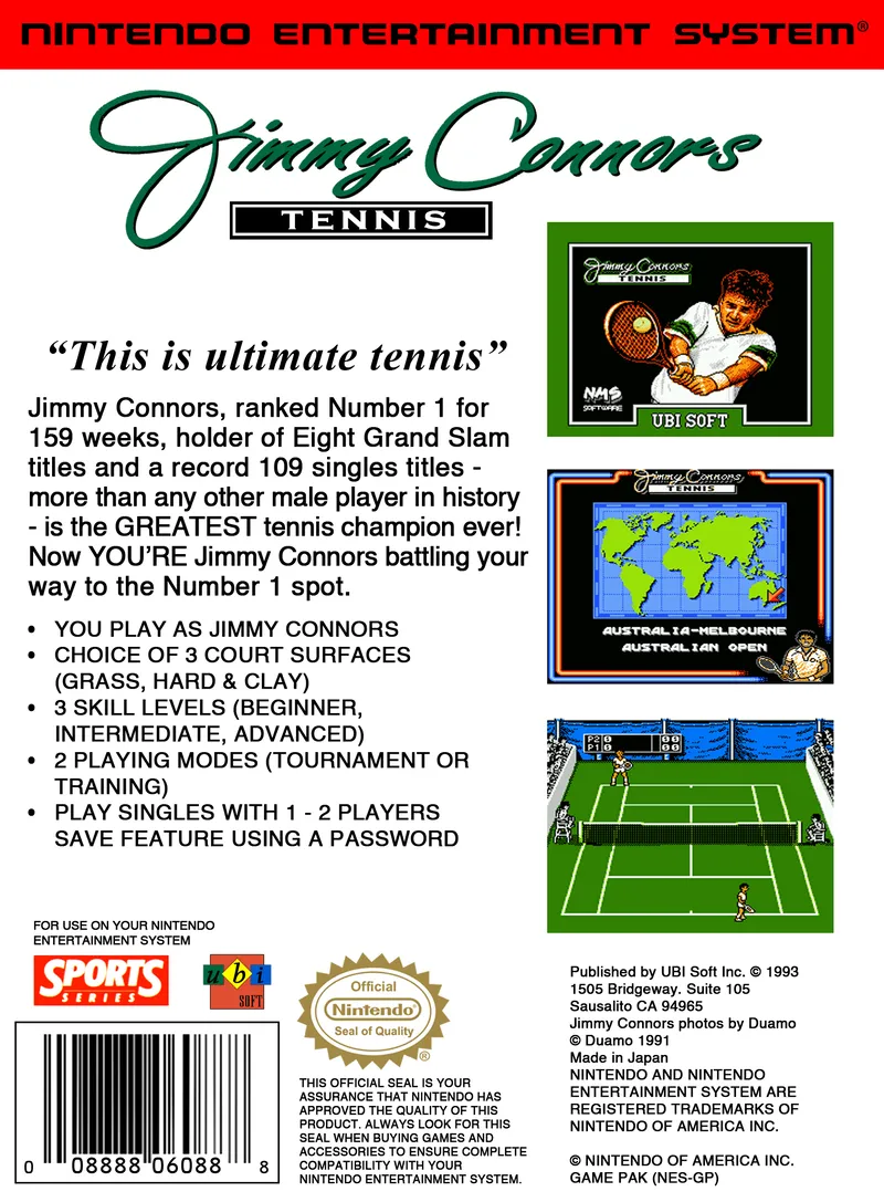 Jimmy Connors Tennis box back