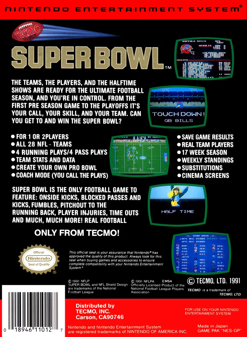 Tecmo Super Bowl box back